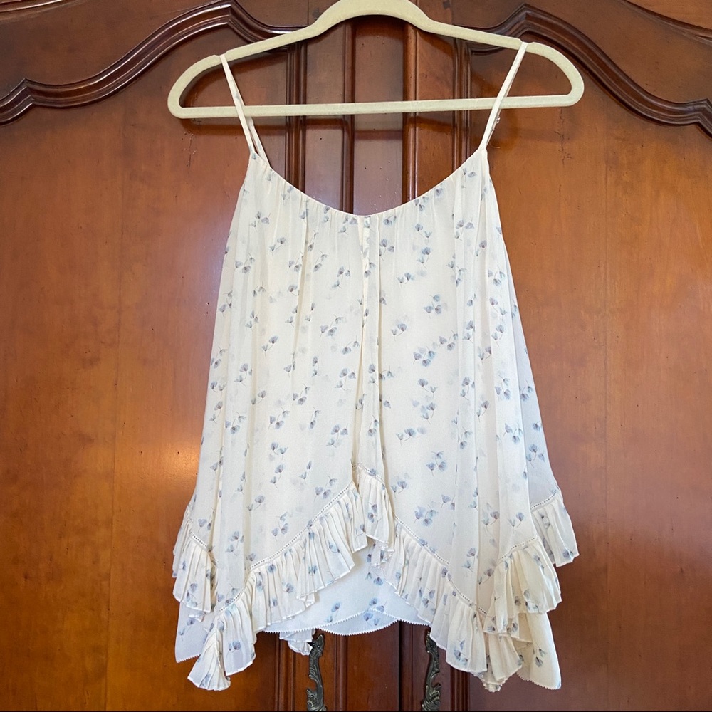 Madison Marcus 100% Silk Ditsy Floral Ruffle Swing Hem Cottagecore Tank
